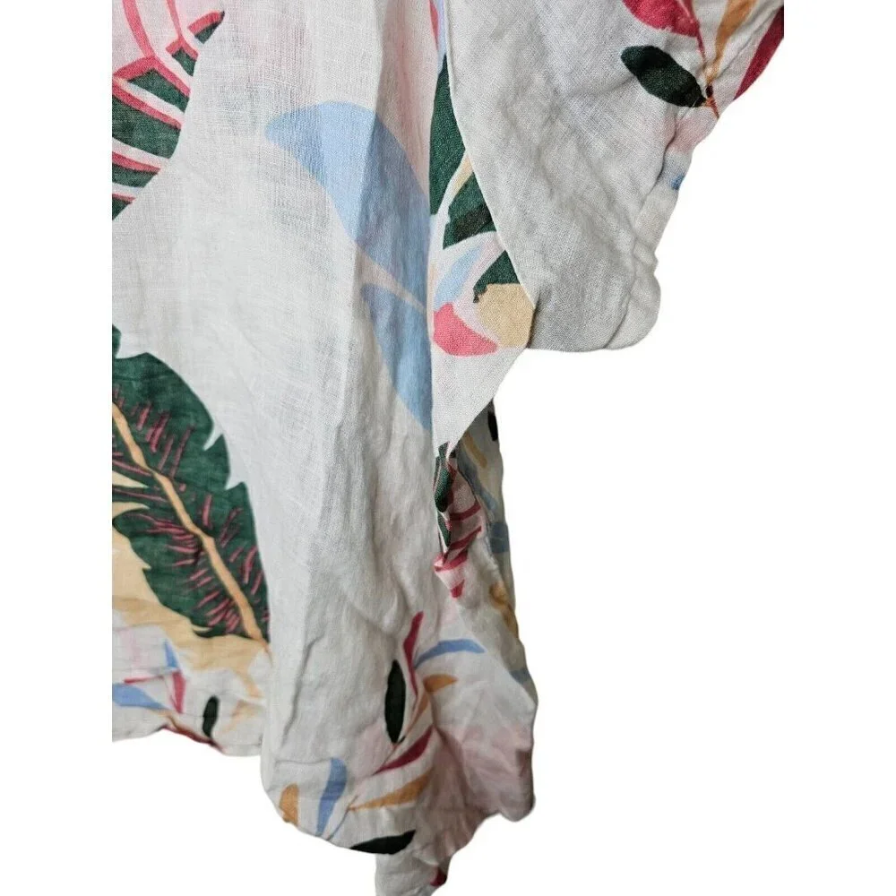 Cynthia Rowley Plus 3X Linen Blouse Top White Floral Leaf Print Tunic - Picture 5 of 8